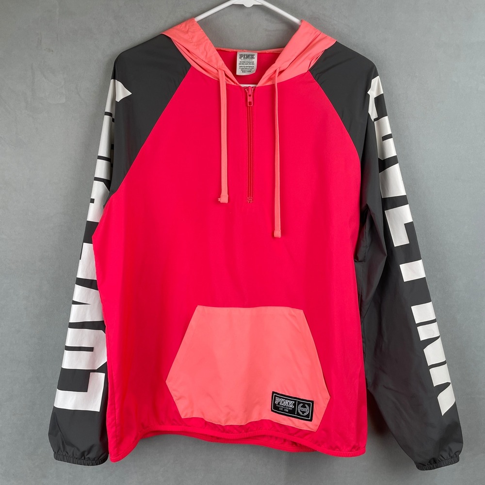 PINK Victoria's Secret Womens XS Quarter Zip Windbreaker Colorblock Pink Read